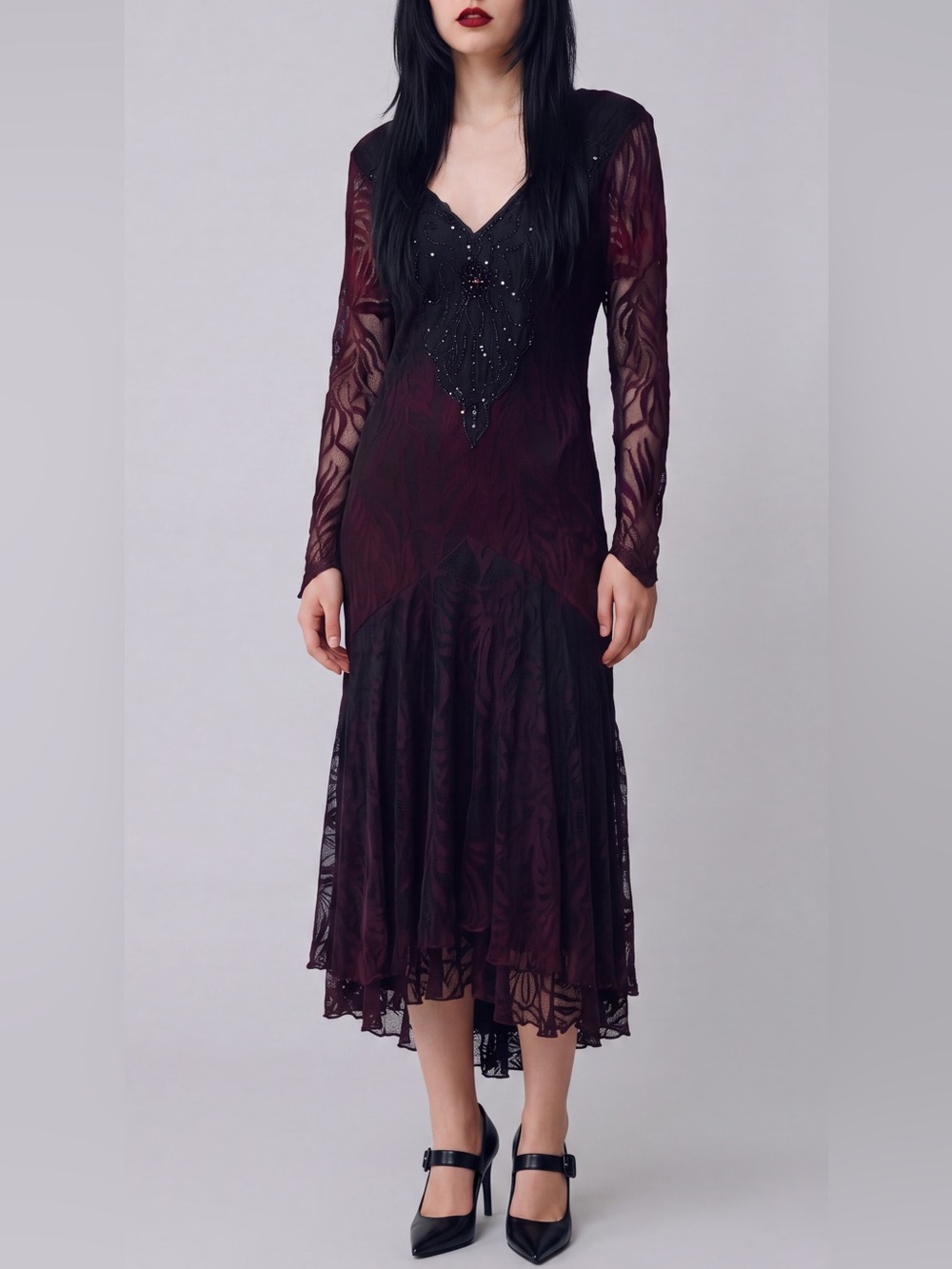 Vintage 80s Climax Lace Overlay long sleeve whimsigoth witchy dark romance Dress